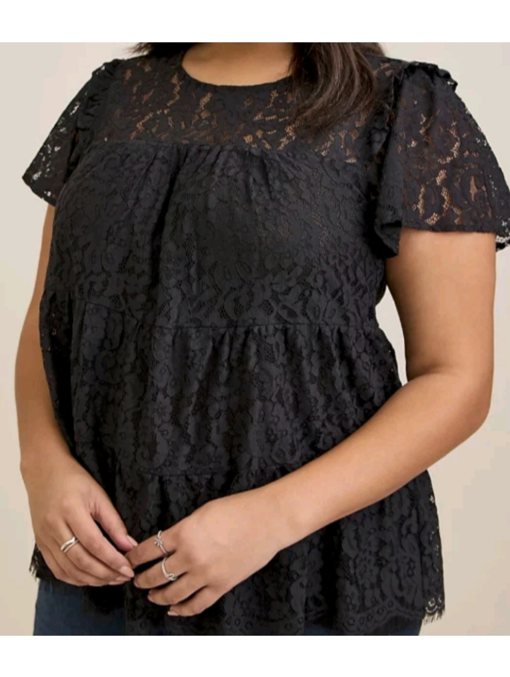 Torrid Nwt Black Lace Tiered Short Sleeve Top Size 2X